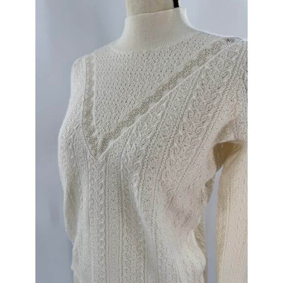 Sezane Ivory Wool Lace Knit Sweater Mock Neck Pullover Jumper Medium - Picture 1 of 12